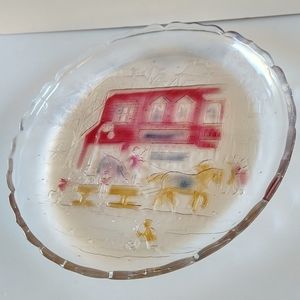 Vintage Painted Glass Christmas Winter Platter